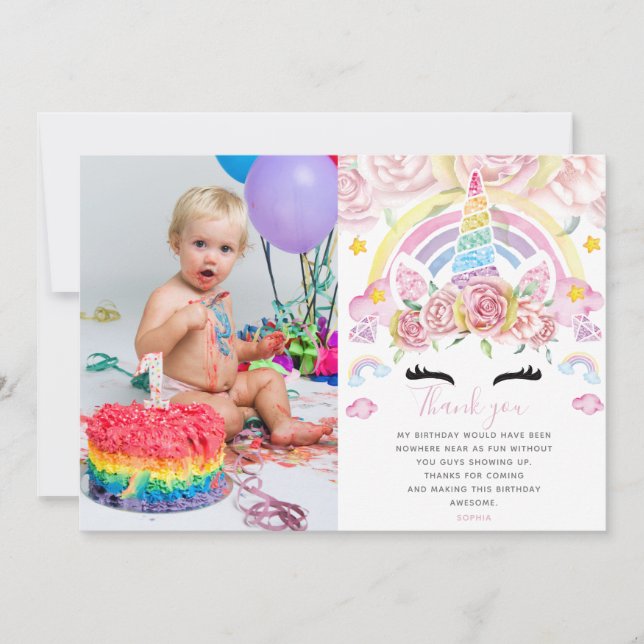 Unicorn Rainbow Magic Birthday Photo Tack Kort (Framsida)