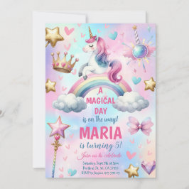Unicorn Rainbow Magic Day Födelsedagsfest Inbjudningar