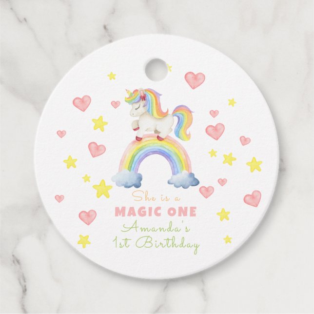 Unicorn Rainbow Magic One First Birthday Gåvor Etiketter (Framsida)