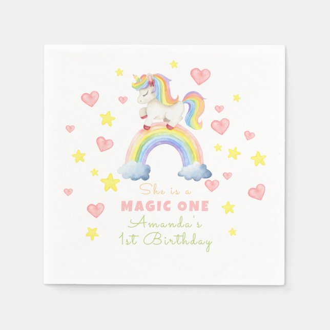 Unicorn Rainbow Magic One First Birthday Pappersservett (Framsidan)
