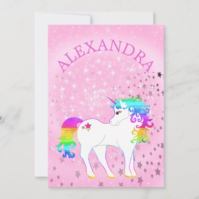 Unicorn Rainbow Magic Rosa Cute Birthday Inbjudningar (Framsida)