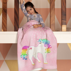 Unicorn Rainbow Magic Rosa Cute Customized Fleecefilt