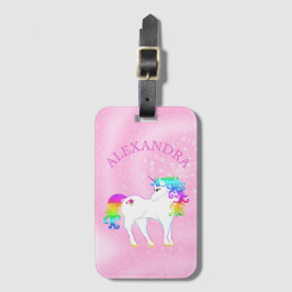 Unicorn Rainbow Magic Rosa Cute School Bagagebricka