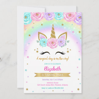 Unicorn Rainbow Magical Birthday Invitation Inbjudningar