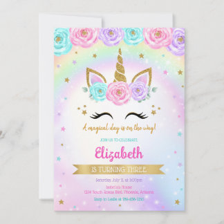 Unicorn Rainbow Magical Birthday Invitation Inbjudningar