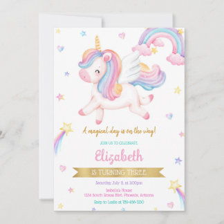 Unicorn Rainbow Magical Birthday Invitation Inbjudningar