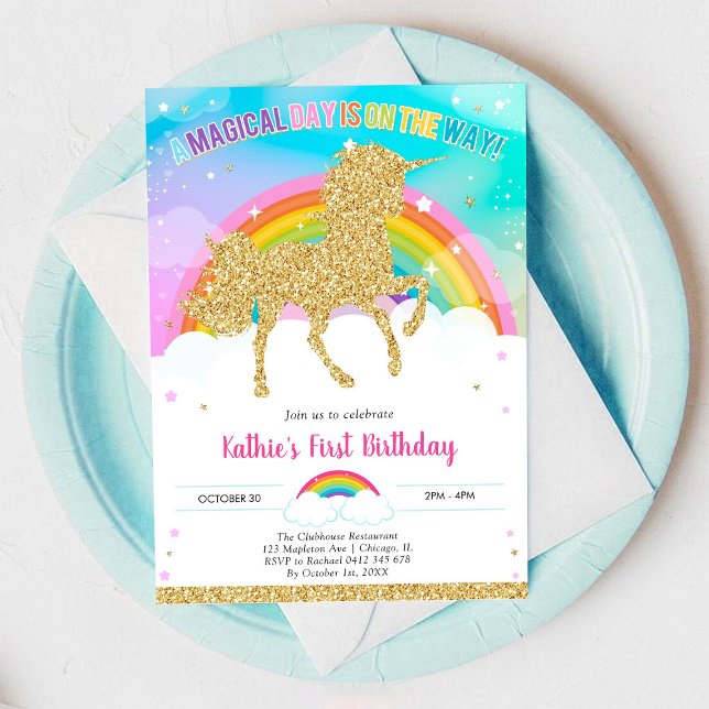 Unicorn Rainbow Magical Day Birthday Invitation Inbjudningar (Skapare uppladdad)