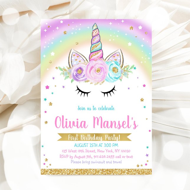 Unicorn Rainbow Magical Day Birthday Invitation Inbjudningar (Skapare uppladdad)