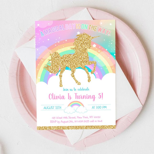 Unicorn Rainbow Magical Day Birthday Invitation Inbjudningar (Skapare uppladdad)