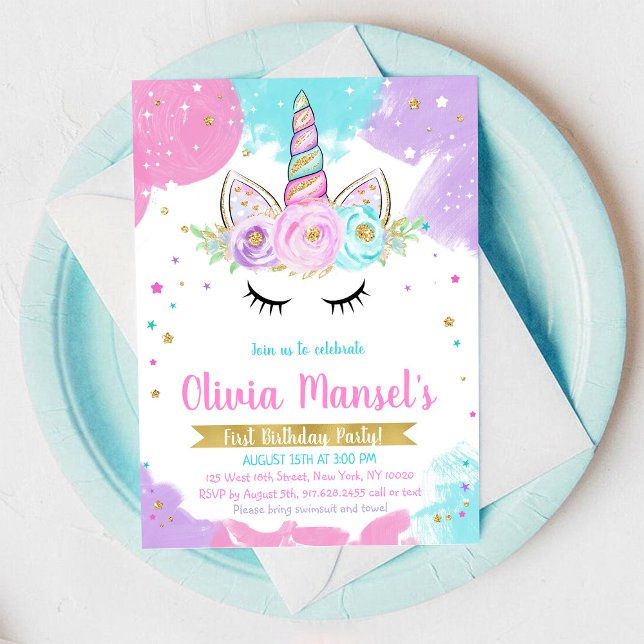 Unicorn Rainbow Magical Day Birthday Invitation Inbjudningar (Skapare uppladdad)