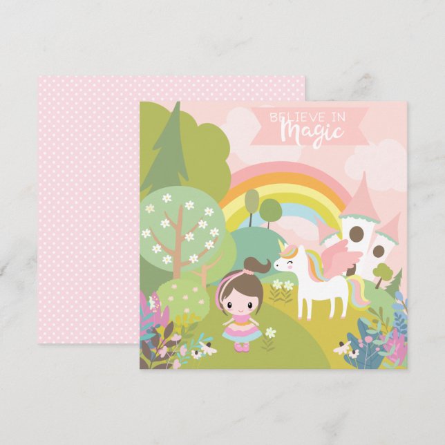 Unicorn Rainbow med Girl and Fantasy Castle (Fram/baksida)