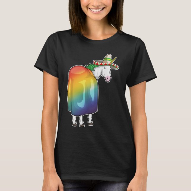 Unicorn Rainbow Mexican hat T Shirt (Framsida)