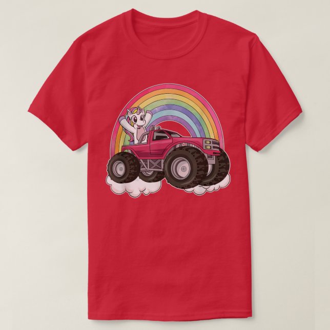 Unicorn Rainbow Monster Lastbil Big Car T Shirt (Design framsida)