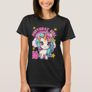 Unicorn Rainbow Party Stars 16:e födelsedagsflicka T Shirt