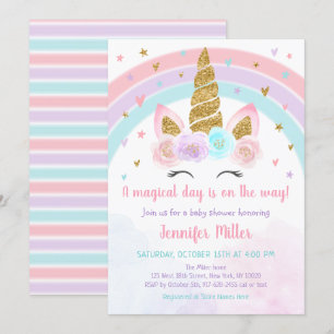 Unicorn Rainbow Pastel Baby Shower Inbjudningar
