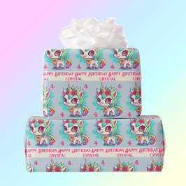 Unicorn Rainbow Personalize Namn & Age Girl's Presentpapper