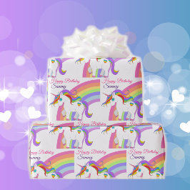 Unicorn Rainbow Personalize Namn Little Girl Presentpapper