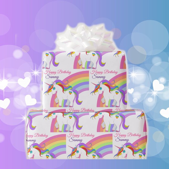 Unicorn Rainbow Personalize Namn Little Girl Presentpapper (Skapare uppladdad)