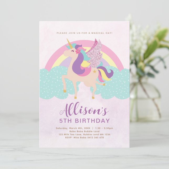 Unicorn Rainbow Personlig Birthday Inbjudningar (Stående Fram)