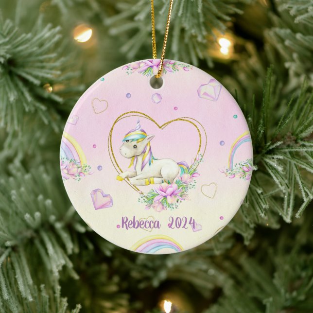Unicorn Rainbow Personlig Julgransprydnad Keramik (Träd)