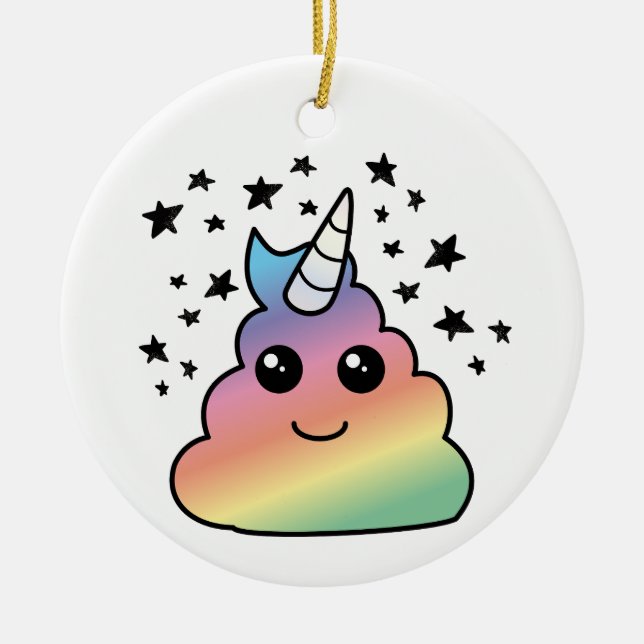 Unicorn Rainbow Poop Emoji Kawaii Julgransprydnad Keramik (Framsidan)