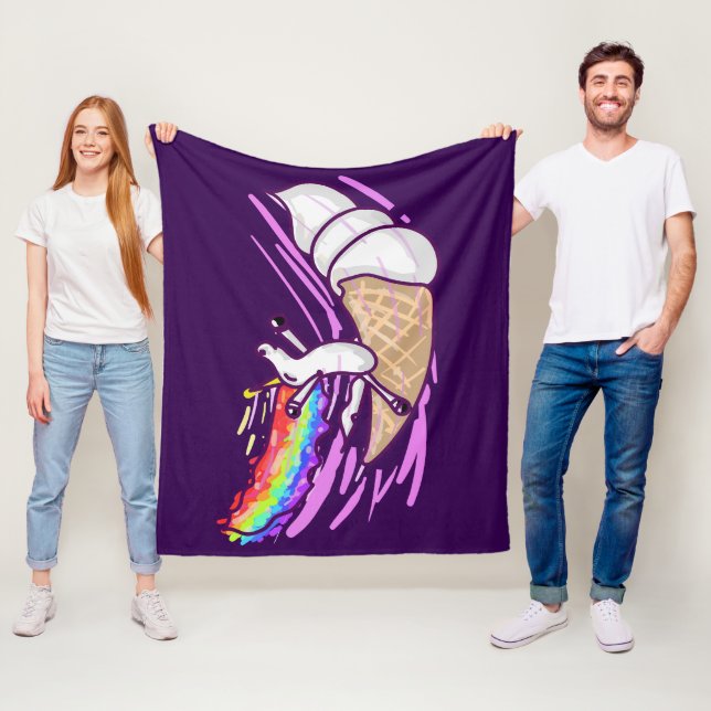 Unicorn Rainbow Riding Ice Cream Cone Fleecefilt (På plats)