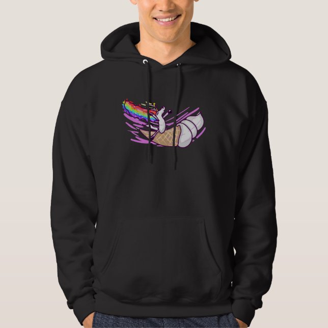 Unicorn Rainbow Riding Ice Cream Cone Hoodie (Framsida)