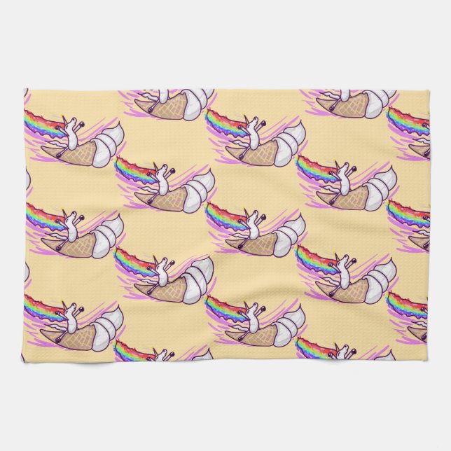 Unicorn Rainbow Riding Ice Cream Cone Kökshandduk (Horisontell)