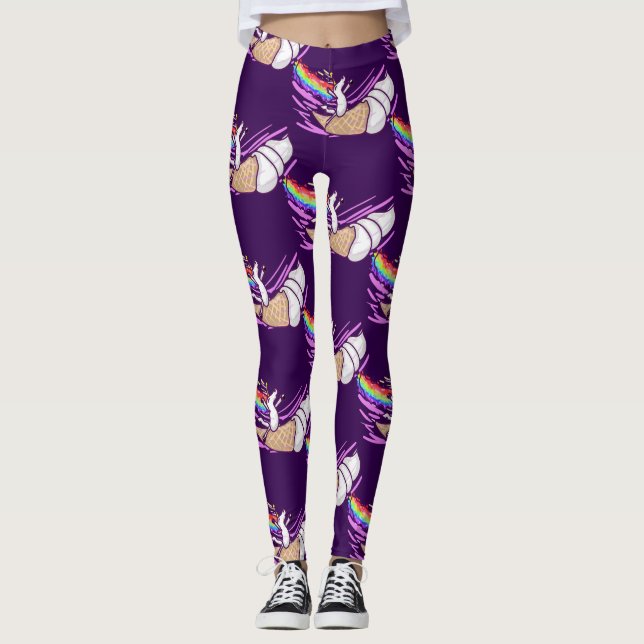 Unicorn Rainbow Riding Ice Cream Cone Leggings (Framsida)
