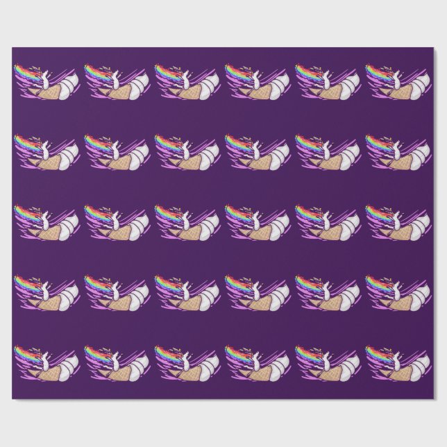 Unicorn Rainbow Riding Ice Cream Cone Presentpapper (Platt)