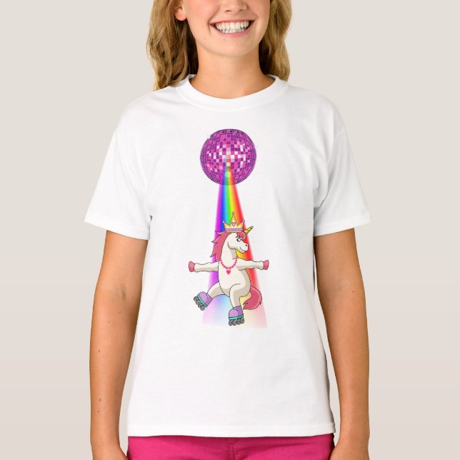 Unicorn Rainbow Roller Skater T Shirt (Framsida)