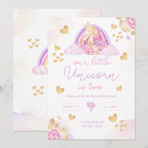 Unicorn Rainbow Rosa Birthday Call for Girls Inbjudningar