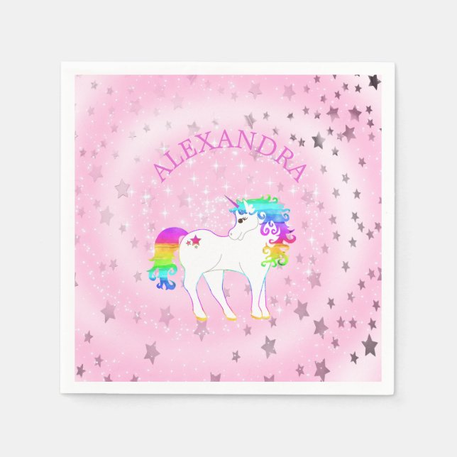 Unicorn Rainbow Rosa Cute Birthday Pappersservett (Framsidan)