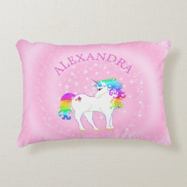 Unicorn Rainbow Rosa Cute Customized Prydnadskudde