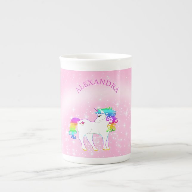 Unicorn Rainbow Rosa Cute Whimsical Hett Chocolate Benporslin Mugg (Framsidan)