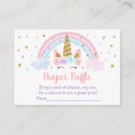 Unicorn Rainbow Rosa Guld Baby Diaper Raffle Tilläggskort
