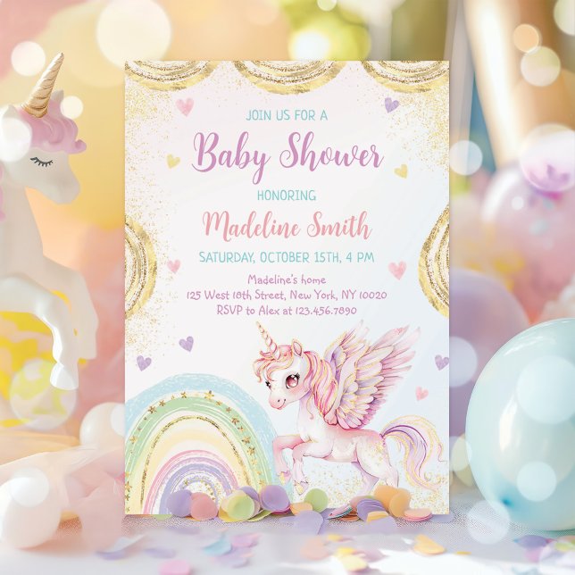 Unicorn Rainbow Rosa Guld Baby Shower Inbjudningar (Skapare uppladdad)