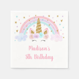 Unicorn Rainbow Rosa Guld Birthday Pappersservett