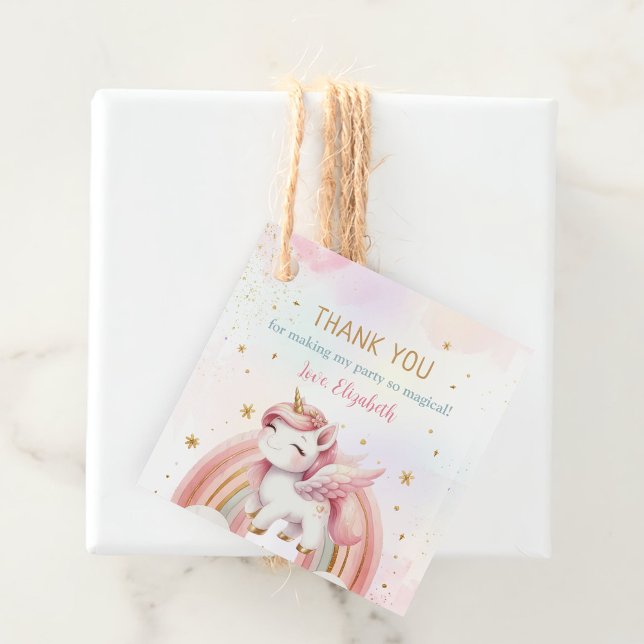 Unicorn Rainbow Rosa Guld Pastel Birthday Gåvor Etiketter (Skapare uppladdad)