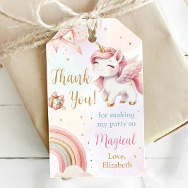 Unicorn Rainbow Rosa Guld Pastel Birthday Presentetikett