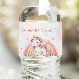 Unicorn Rainbow Rosa Guld Pastel Birthday Vattenflaskor Etikett