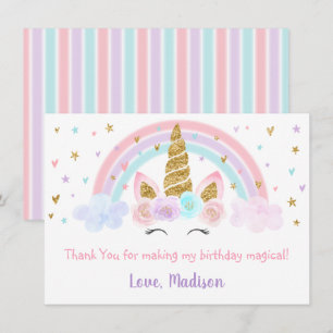 Unicorn Rainbow Rosa Guld Tack Kort