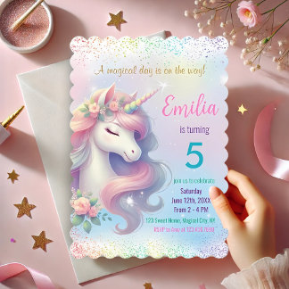 Unicorn Rainbow Sparkles Birthday-inbjudan Inbjudningar