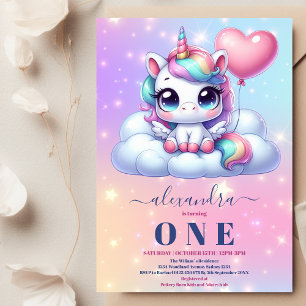 Unicorn Rainbow Sparkles Guld 1:a födelsedag Inbjudningar