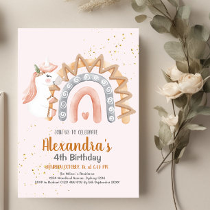 Unicorn Rainbow Sparkles Guld Birthday Inbjudningar
