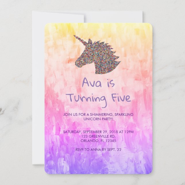 Unicorn Rainbow Sprinkles Birthday-inbjudan Inbjudningar (Framsida)
