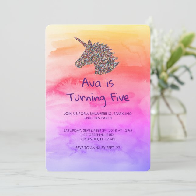 Unicorn Rainbow Sprinkles Birthday-inbjudan Inbjudningar (Stående Fram)