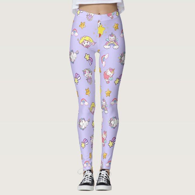 Unicorn Rainbow Star Light Lila Thearing Leggings (Framsida)