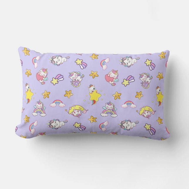 Unicorn Rainbow Star Light Lila Thearing Lumbarkudde (Framsida)