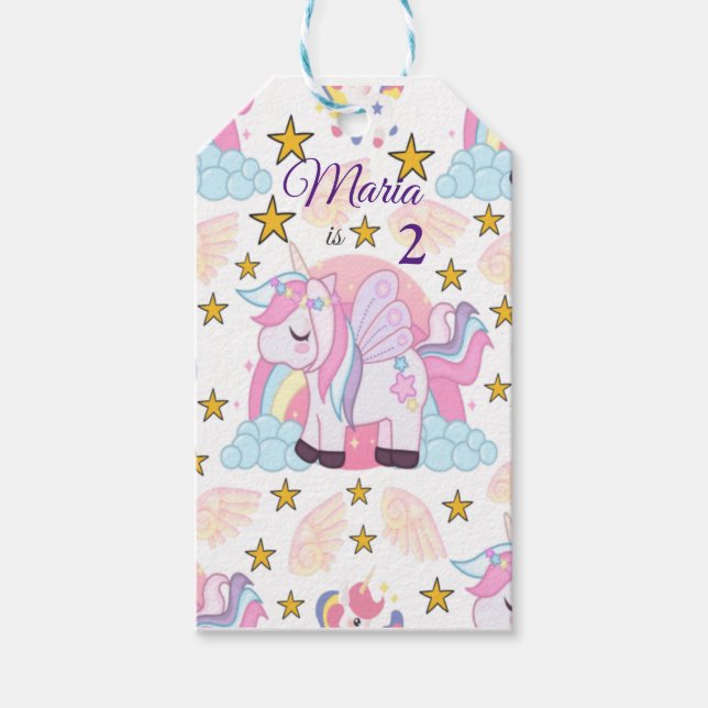 Unicorn Rainbow Stars Magic Birthday Namn Presentetikett (Framsidan)